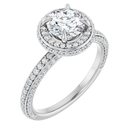 Round Brilliant White Gold Halo Pave Style Lab Diamond Engagement Ring 