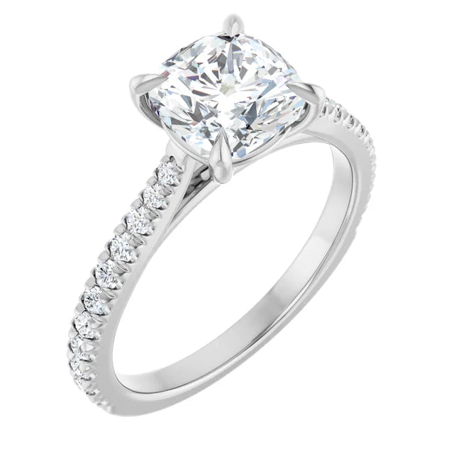 Cushion White Gold Claw Set Style Engagement Ring