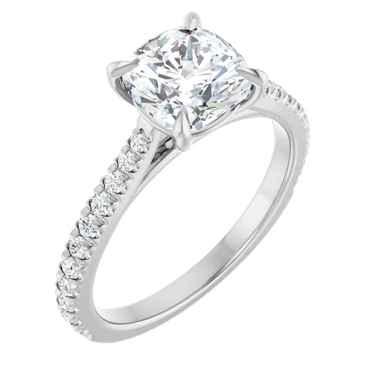 Cushion White Gold Claw Set Style Engagement Ring
