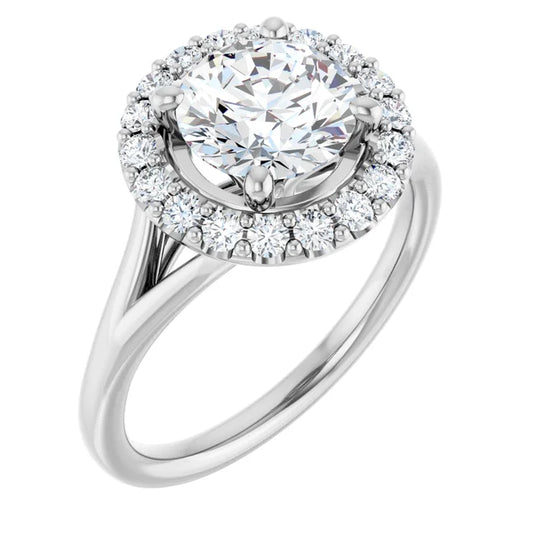 Round Brilliant White Gold Halo Solitaire Split Band Lab Diamond Engagement Ring 