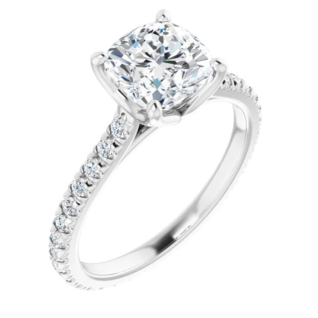 Cushion White Gold Claw Set Eternity Style Engagement Ring