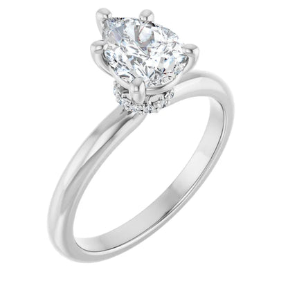 Pear Cut White Gold Low Hidden Halo Solitaire Engagement Ring