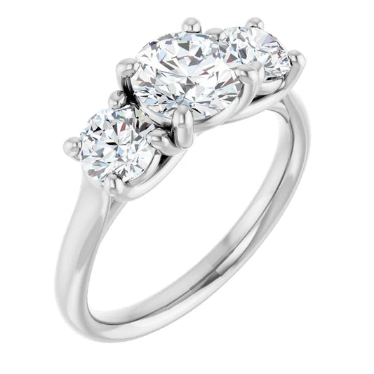 Round Brilliant White Gold Tri Stone Lab Diamond Engagement Ring
