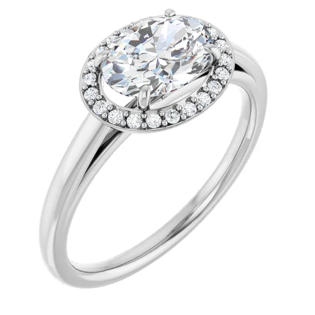 Oval White Gold East West Halo Style Engagement Ring
