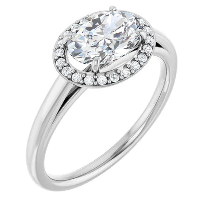 Oval White Gold East West Halo Style Engagement Ring