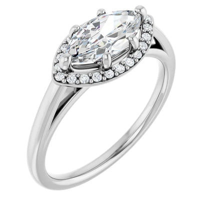 Marquise White Gold East West Halo Style Engagement Ring