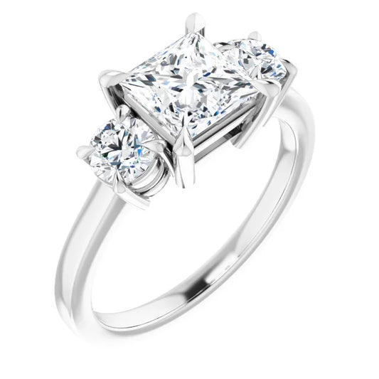 Princess White Gold Tri Stone Lab Diamond Engagement Ring 