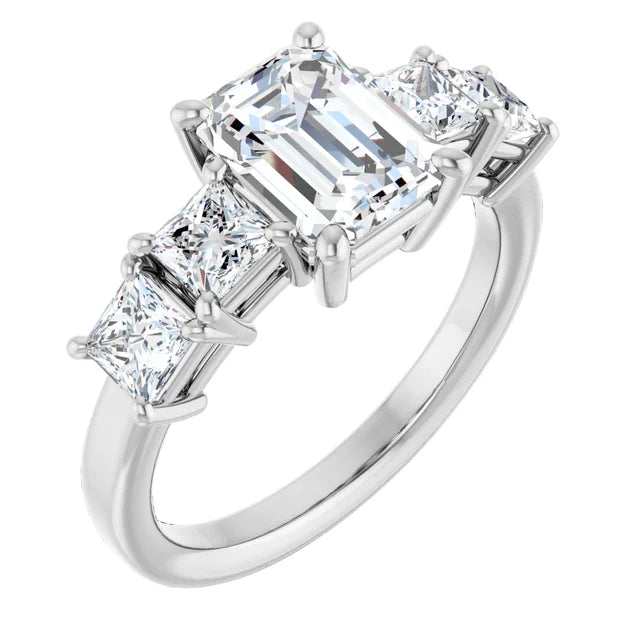 Emerald White Gold Multi Stone Accent Style Engagement Ring