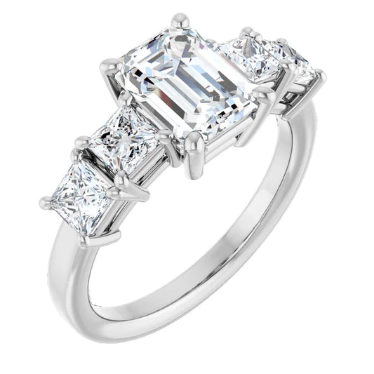 Emerald White Gold Multi Stone Accent Style Engagement Ring