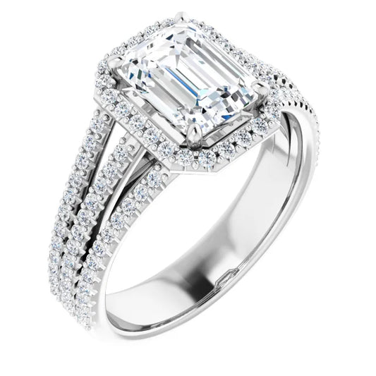 Emerald White Gold Halo Style Engagement Ring