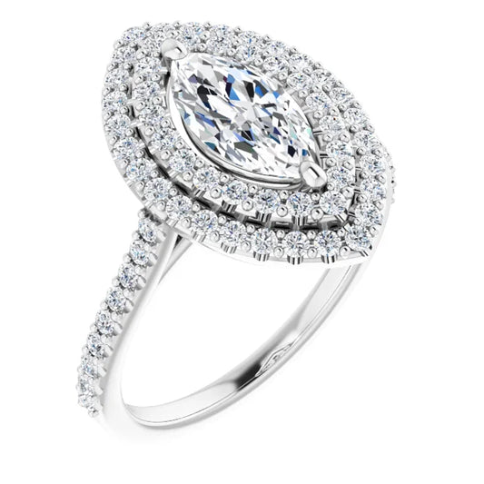 Marquise Double Halo White Gold Lab Diamond Engagement Ring 