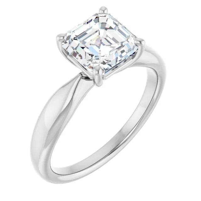 Asscher White Gold Knife Edge Solitaire Engagement Ring