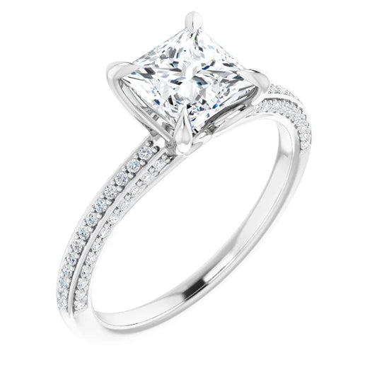 Princess White Gold Pave Lab Diamond Engagement Ring 