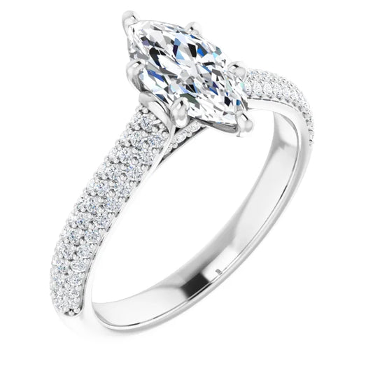 Marquise White Gold Pave Lab Diamond Engagement Ring 
