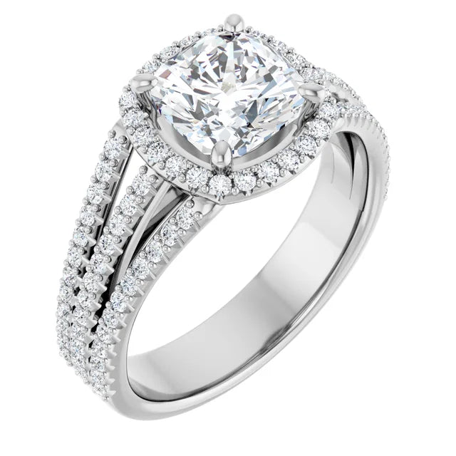 Cushion White Gold Halo Style Engagement Ring