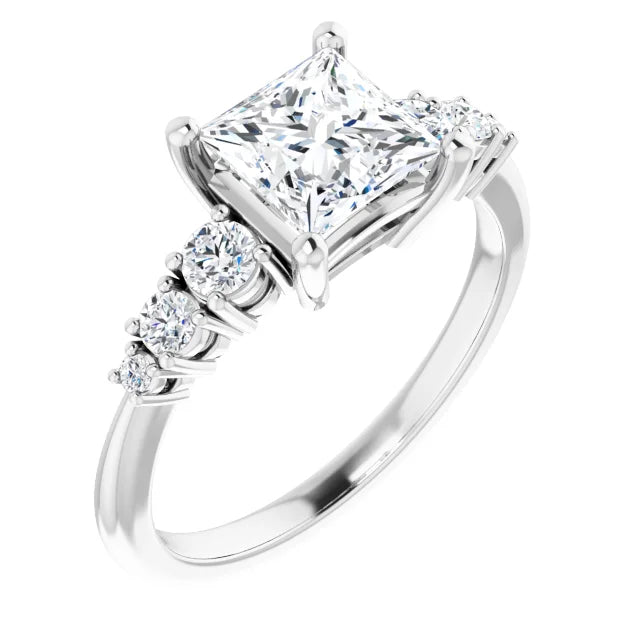 Princess White Gold Multi Stone Accent Style Engagement Ring