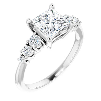 Princess White Gold Multi Stone Accent Style Engagement Ring