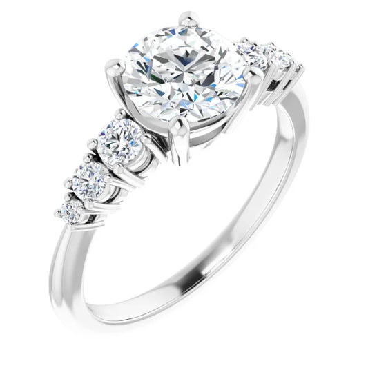Round Brilliant White Gold Multi Stone Accent Style Engagement Ring