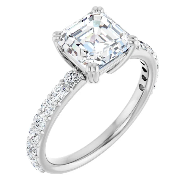 Asscher White Gold Claw Set Style Engagement Ring