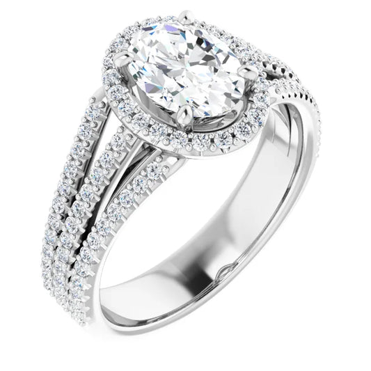 Oval White Gold Halo Style Engagement Ring