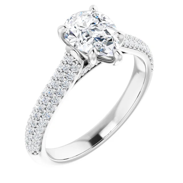 Pear White Gold Pave Lab Diamond Engagement Ring 