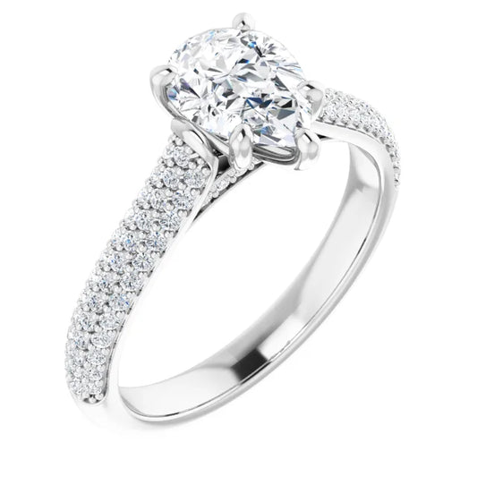 Pear White Gold Pave Lab Diamond Engagement Ring 