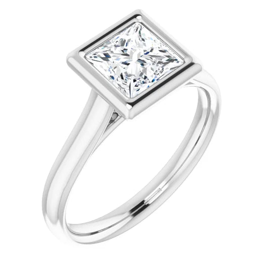 Princess White Gold Solitaire Bezel Lab Diamond Engagement Ring
