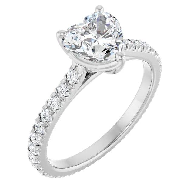 Heart White Gold Claw Set Eternity Style Engagement Ring