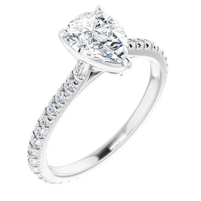 Pear White Gold Claw Set Eternity Style Engagement Ring