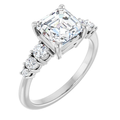 Asscher White Gold Multi Stone Accent Style Engagement Ring