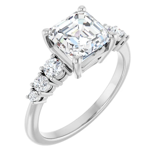 Asscher White Gold Multi Stone Accent Style Engagement Ring