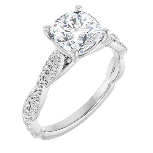 Cushion White Gold Twist Style Engagement Ring 