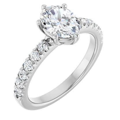 Oval Six Claw Pave White Gold Engagement Ring 