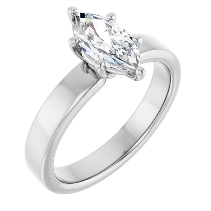 Marquise White Gold Wide Band Solitaire Engagement Ring