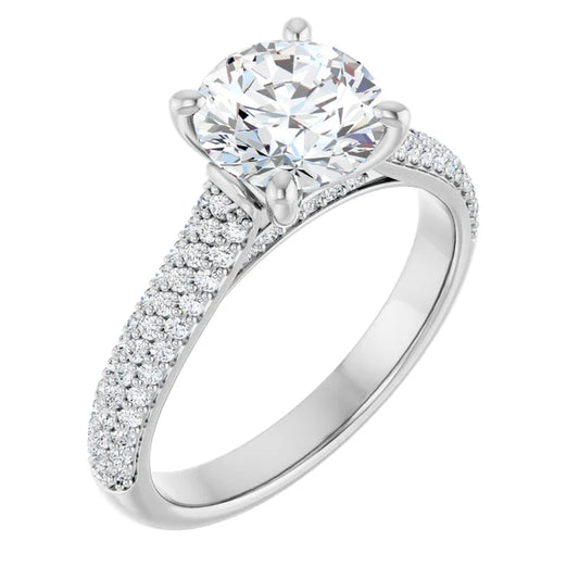 Round Brilliant White Gold Pave Lab Diamond Engagement Ring 