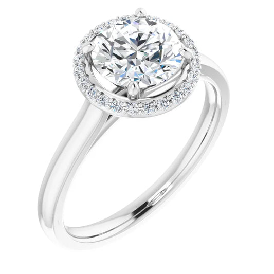 Round Brilliant Halo Solitaire Lab Diamond Engagement Ring White Gold. 