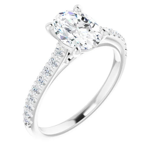 Oval White Gold Pave Style Lab Diamond Engagement Ring 