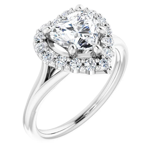 Heart White Gold Halo Solitaire Split Band Lab Diamond Engagement Ring 