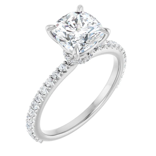 Cushion White Gold Claw Set Style Engagement Ring 