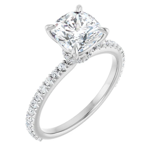 Cushion White Gold Claw Set Style Engagement Ring 