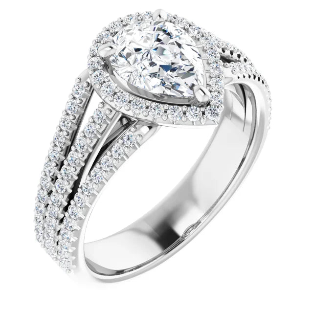 Pear White Gold Halo Style Engagement Ring