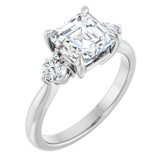 Asscher White Gold Accent Engagement Ring