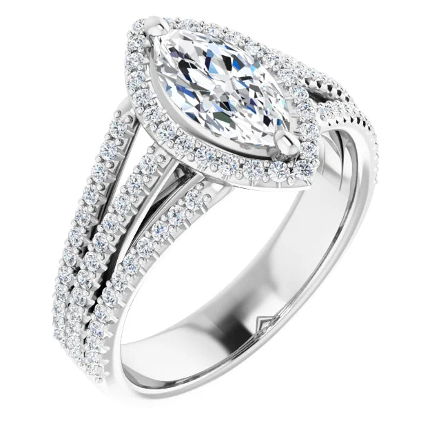 Marquise White Gold Halo Style Engagement Ring
