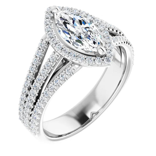 Marquise White Gold Halo Style Engagement Ring