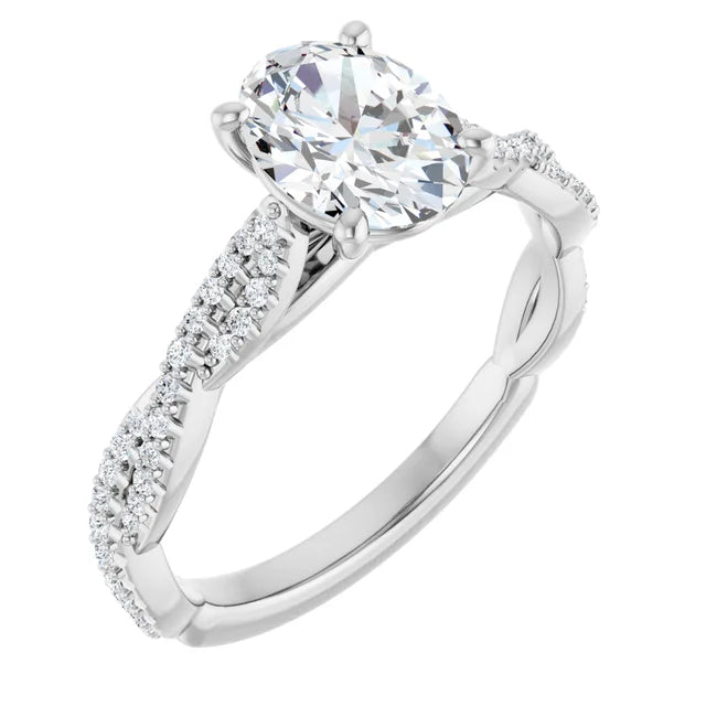 Oval White Gold Twist Style Engagement Ring 