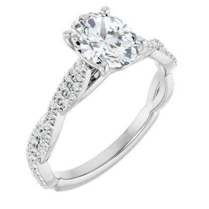 Oval White Gold Twist Style Engagement Ring 