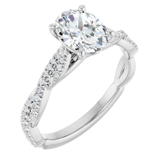 Oval White Gold Twist Style Engagement Ring 