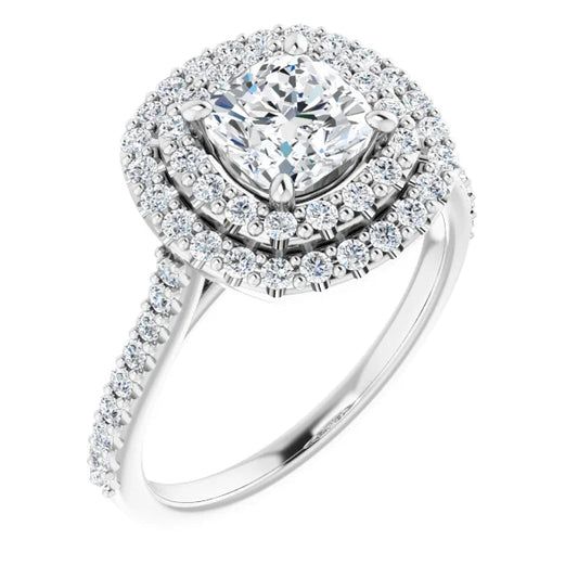 Cushion Double Halo White Gold Lab Diamond Engagement Ring 