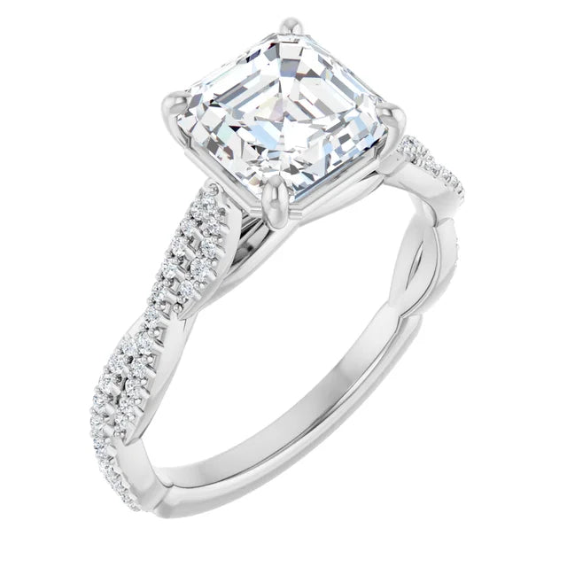 Asscher White Gold Twist Style Engagement Ring