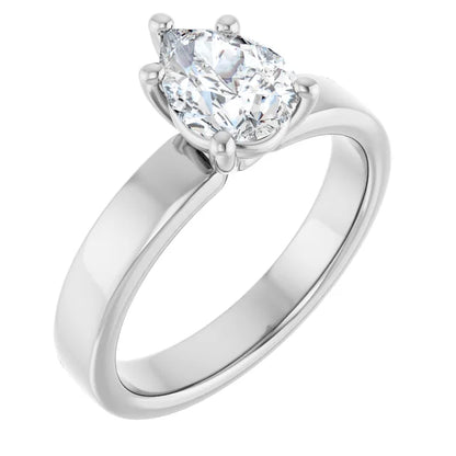 Pear White Gold Wide Band Solitaire Engagement Ring